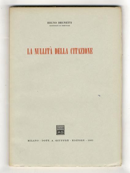 nullità della citazione - Bruno Brunetti - copertina