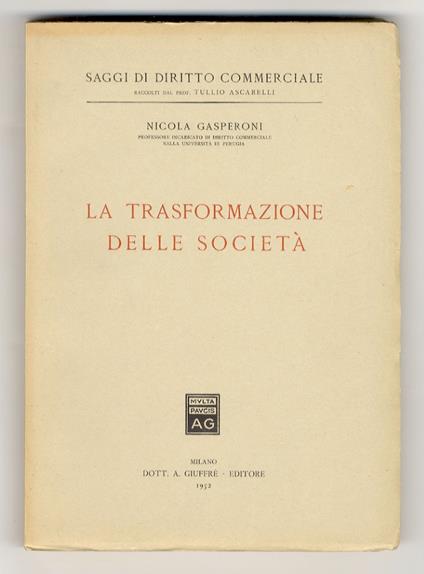trasformazione delle società - Nicola Gasperoni - copertina