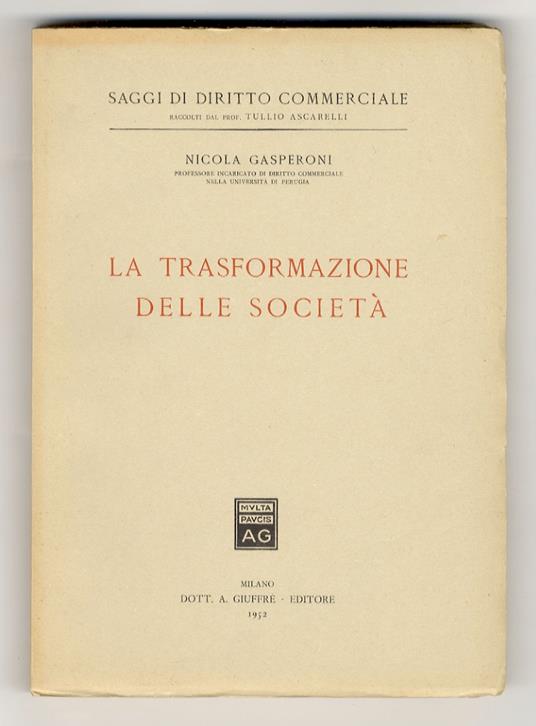 trasformazione delle società - Nicola Gasperoni - copertina