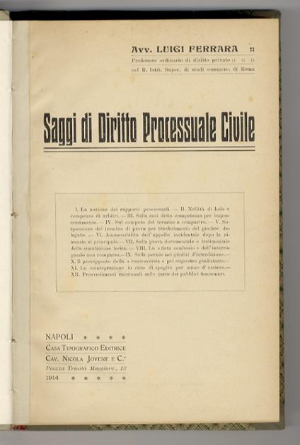 Saggi di diritto processuale civile - Luigi Ferrara - copertina