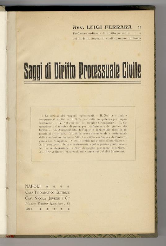 Saggi di diritto processuale civile - Luigi Ferrara - copertina