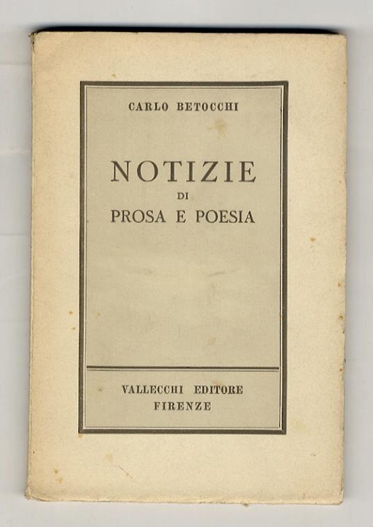 Notizie di prosa e poesia - Carlo Betocchi - copertina