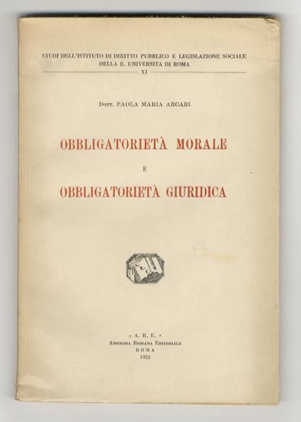 Obbligatorietà morale e obbligatorietà giuridica - copertina
