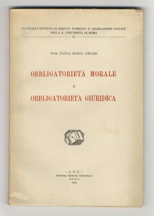 Obbligatorietà morale e obbligatorietà giuridica - copertina