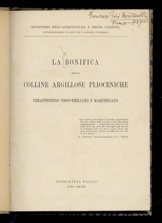 BONIFICA (LA) nelle colline argillose plioceniche. Preappennino tosco-emiliano e marchigiano - copertina