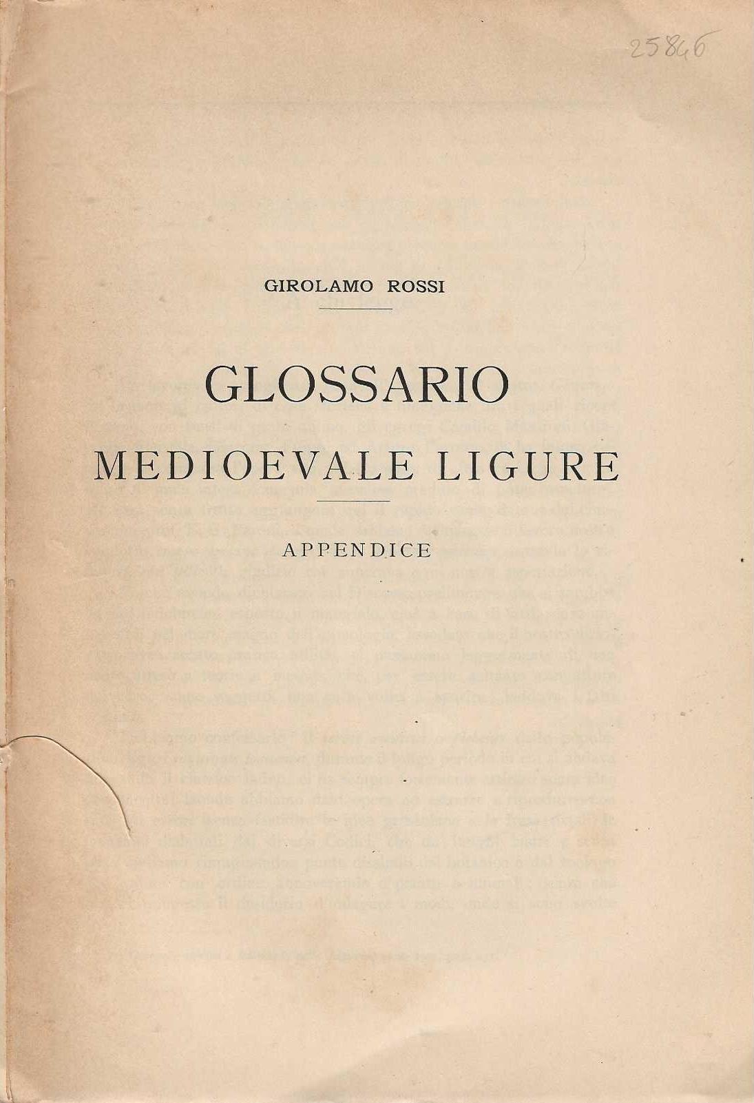 Glossario Medioevale Ligure . appendice