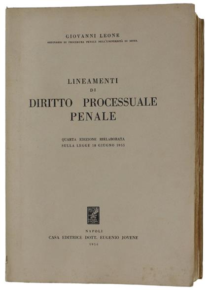 Lineamenti Di Diritto Processuale Penale. 4A Edizione Aggiornata - Giovanni Leone - copertina