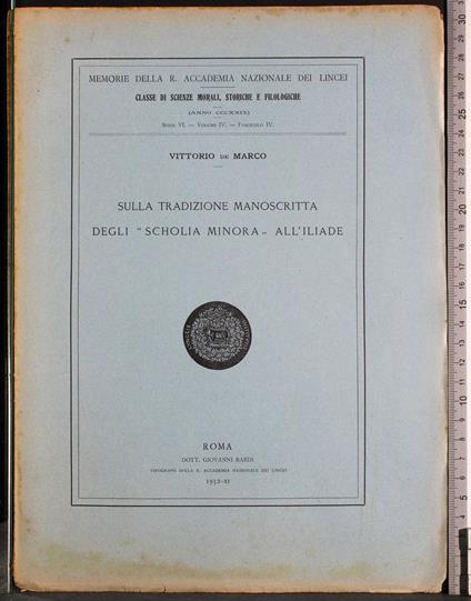 Sulla tradizione manoscritta degli Scholia Minora all'Iliade - A. De Marco - copertina