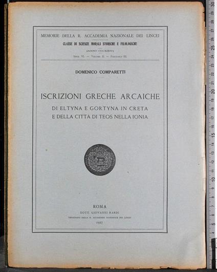 Iscrizioni greche arcaiche di Eltyna e Gortyna in Creta - copertina