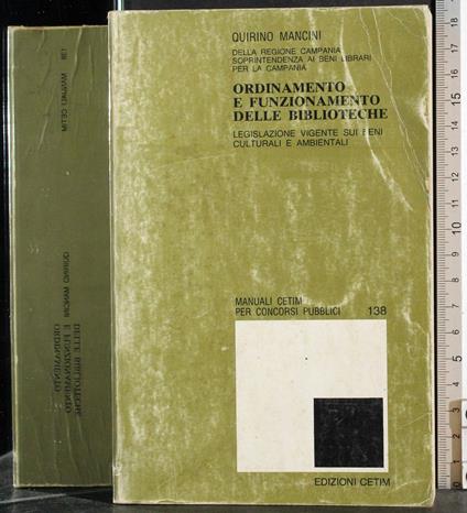 Ordinamento e funzionamento delle biblioteche - Quirino Mancini - copertina