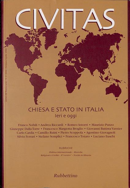 Civitas. N. 1 - 2006. Chiesa e stato in Italia ieri e oggi - Gabriele De Rosa - copertina