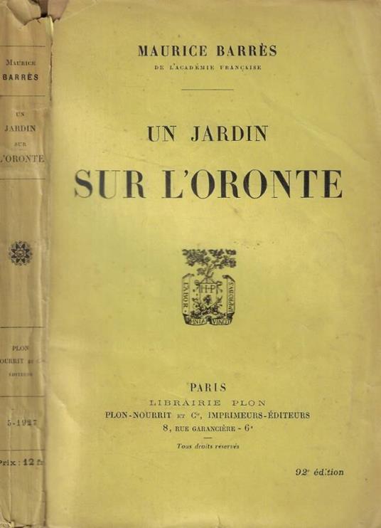 Un jardin sur l'oronte - Maurice Barrès - copertina