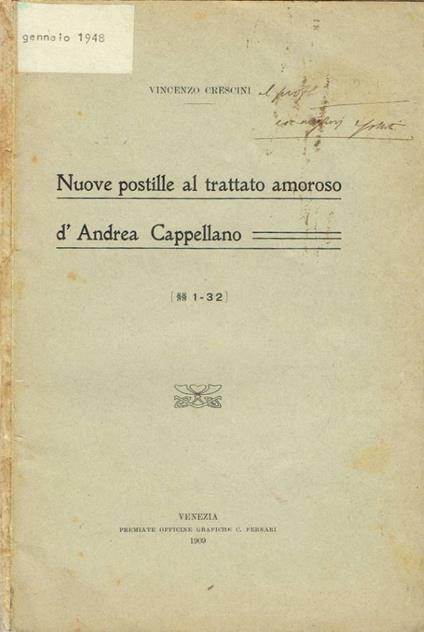 Nuove postille al trattato amoroso d'Andrea Cappellano - Vincenzo Crescini - copertina