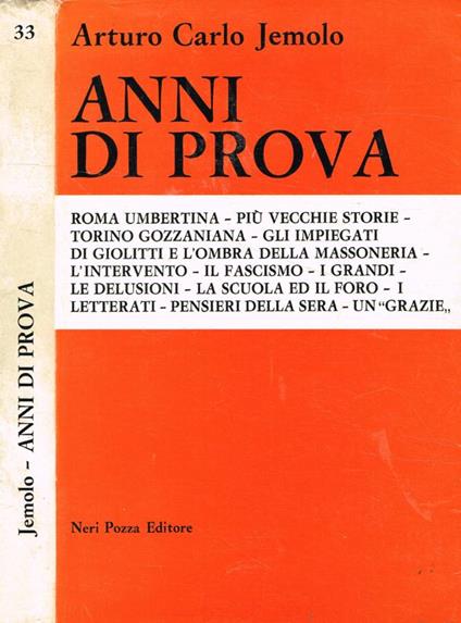 Anni di prova - Arturo Carlo Jemolo - copertina