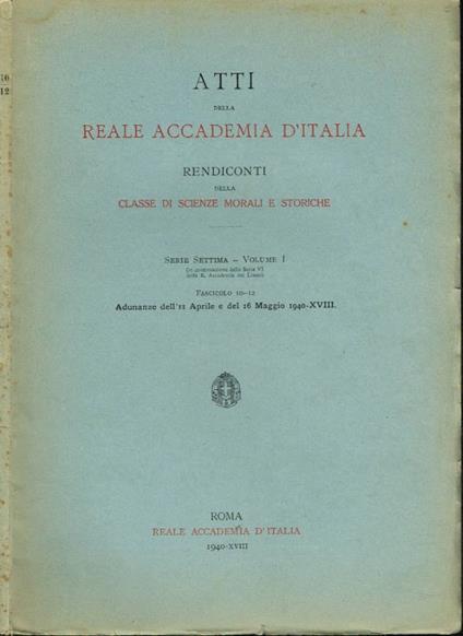 Atti della Reale Accademia d'Italia - copertina