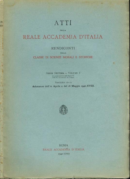 Atti della Reale Accademia d'Italia - copertina