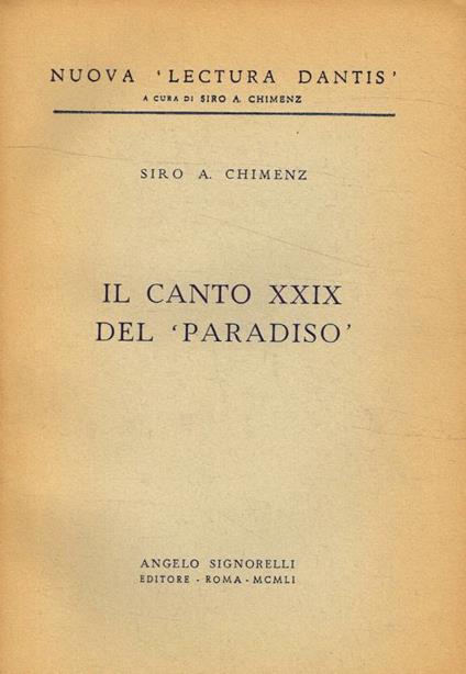 Il canto XXIX del Paradiso - copertina