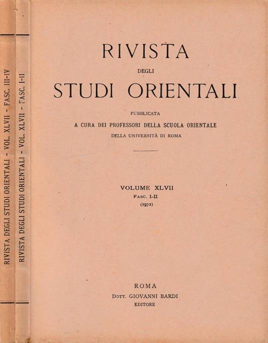Rivista degli studi orientali anno 1972, vol XLVI, fasc I-II, III-IV - copertina