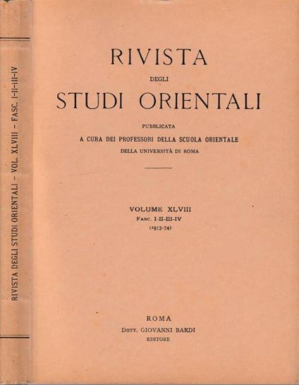 Rivista degli studi orientali anno 1973-1974, vol XLVIII, fasc I-II-III-IV - copertina