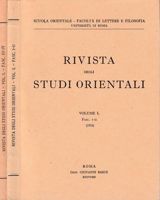 Rivista degli studi orientali anno 1976, vol L, fasc I-II, III-IV - copertina