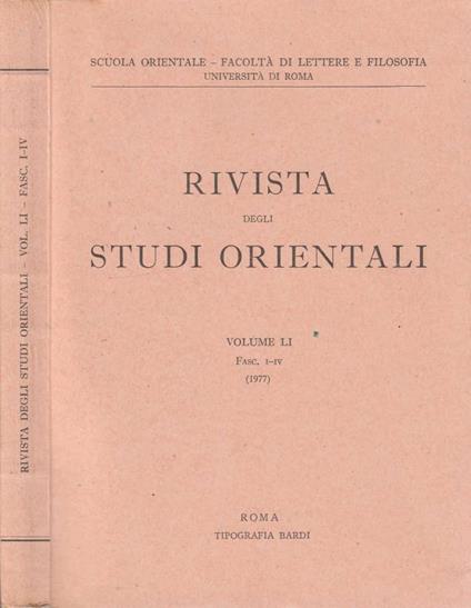 Rivista degli studi orientali anno 1977, vol LI, fasc I-IV - copertina