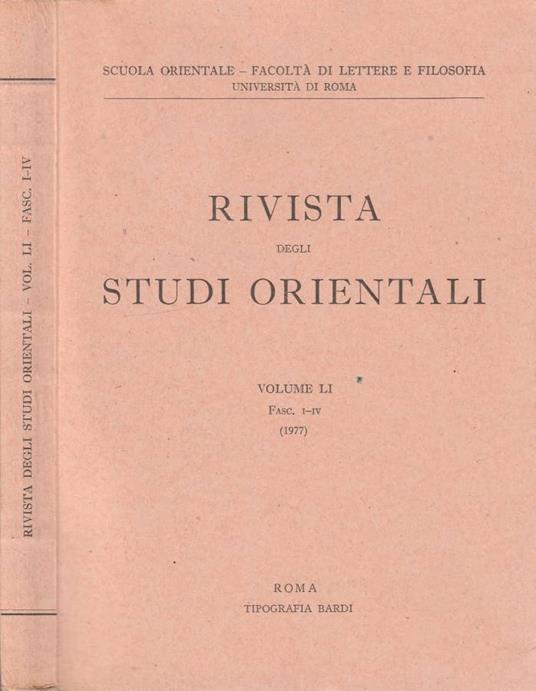 Rivista degli studi orientali anno 1977, vol LI, fasc I-IV - copertina