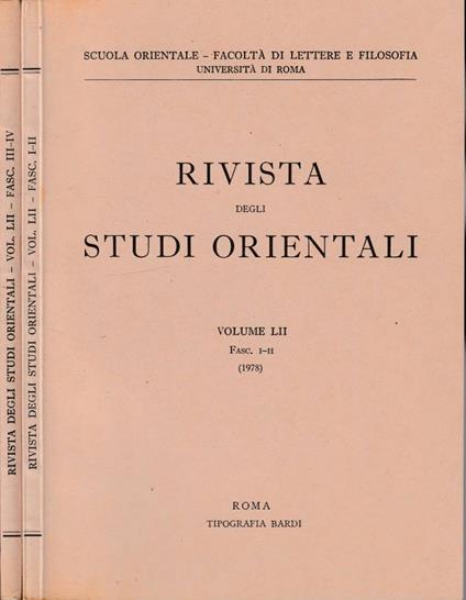 Rivista degli studi orientali anno 1978, vol LII, fasc I-II, III-IV - copertina