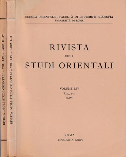 Rivista degli studi orientali anno 1980, vol LIV, fasc I-II, III-IV - copertina