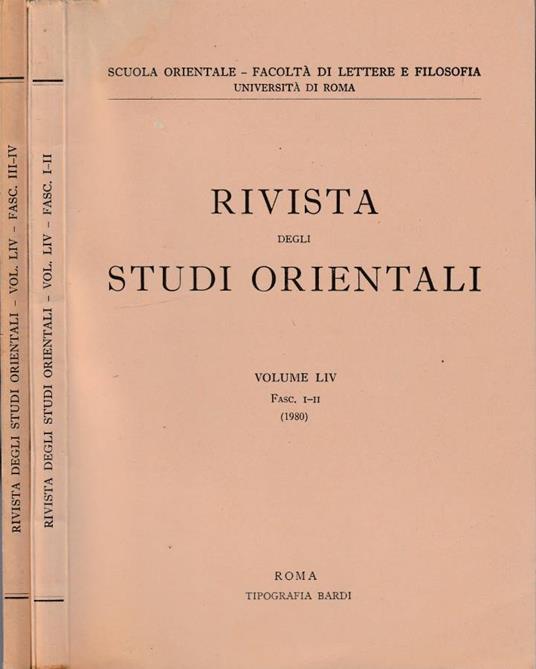 Rivista degli studi orientali anno 1980, vol LIV, fasc I-II, III-IV - copertina