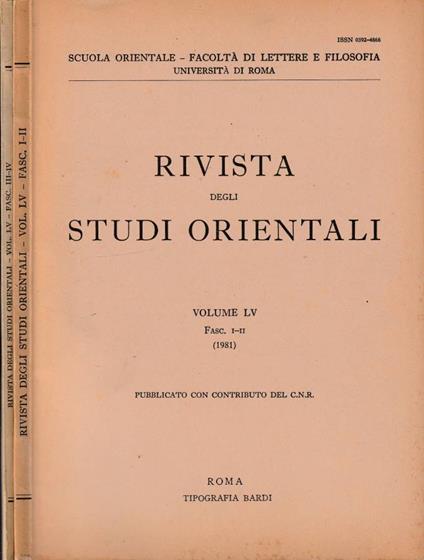 Rivista degli studi orientali anno 1981, vol LV, fasc I-II, III-IV - copertina