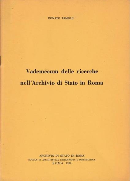 Vademecum delle ricerche nell'Archivio di Stato in Roma - copertina