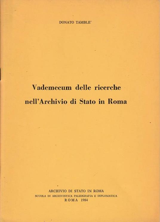 Vademecum delle ricerche nell'Archivio di Stato in Roma - copertina