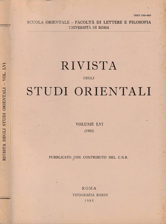 Rivista degli studi orientali anno 1982, vol LVI - copertina
