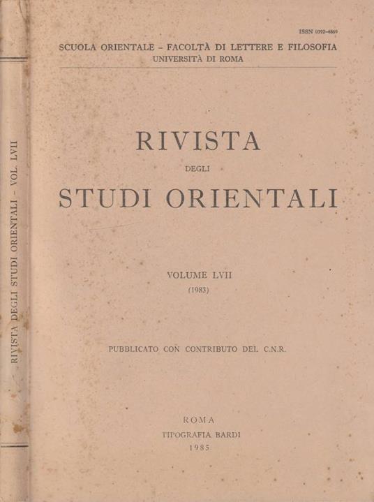 Rivista degli studi orientali anno 1983, vol LVII - copertina