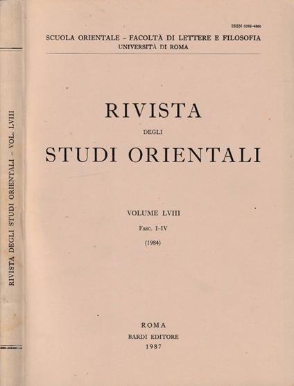 Rivista degli studi orientali anno 1984, vol LVIII, fasc I-IV - copertina