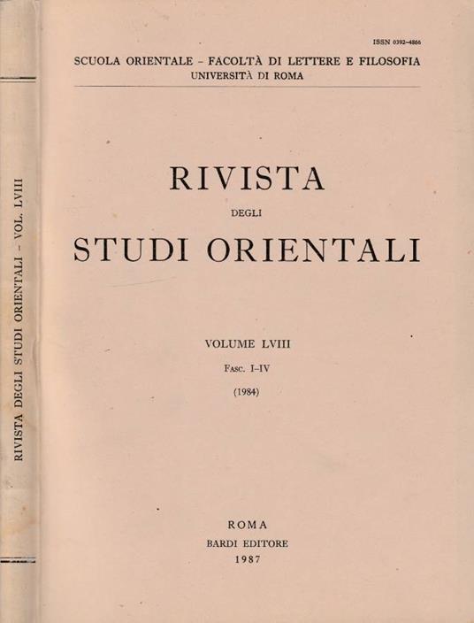 Rivista degli studi orientali anno 1984, vol LVIII, fasc I-IV - copertina