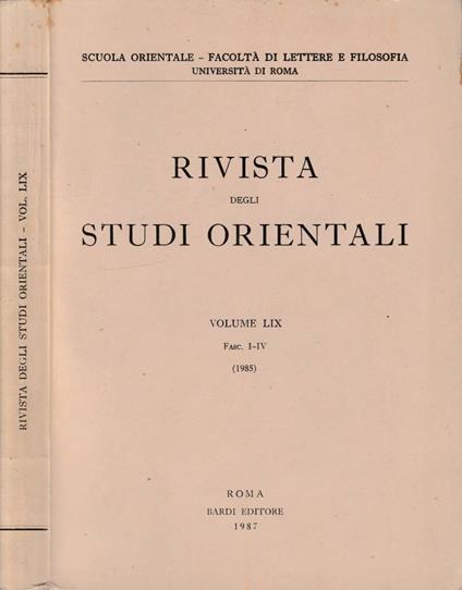 Rivista degli studi orientali anno 1985, vol LIX, fasc I-IV - copertina