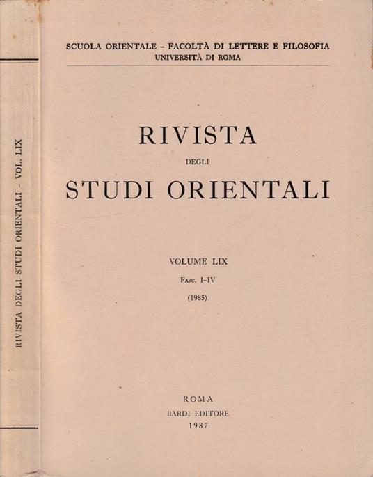 Rivista degli studi orientali anno 1985, vol LIX, fasc I-IV - copertina