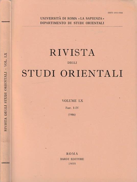 Rivista degli studi orientali anno 1986, vol LX, fasc I-IV - copertina