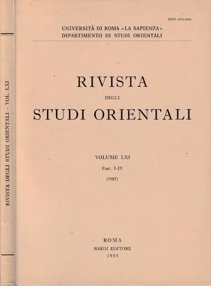 Rivista degli studi orientali anno 1987, vol LXI, fasc I-IV - copertina