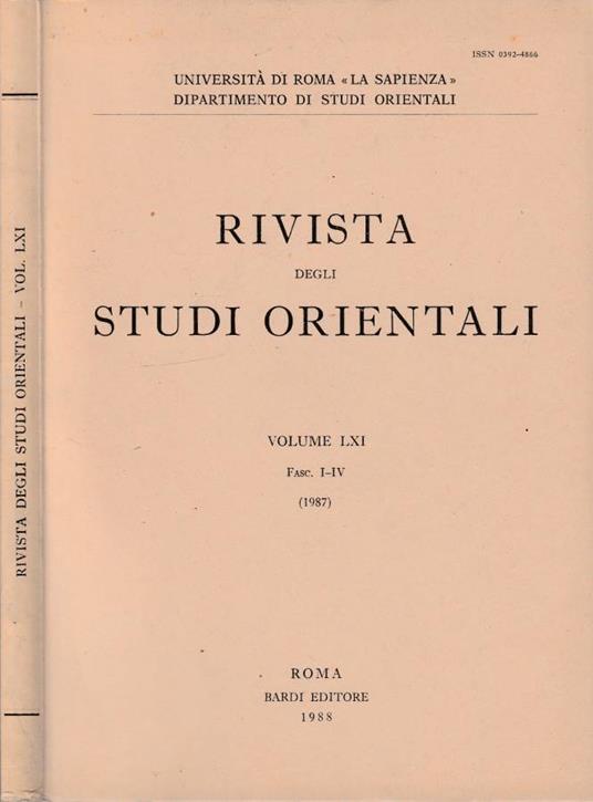 Rivista degli studi orientali anno 1987, vol LXI, fasc I-IV - copertina