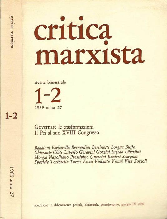 Critica Marxista - copertina