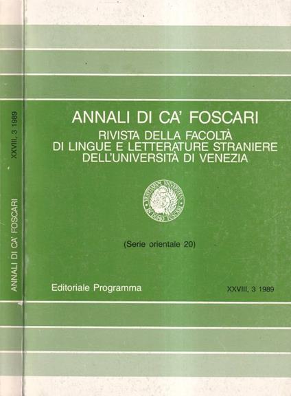Annali Ca' Foscari, anno XXVIII, numero 3, 1989 - copertina