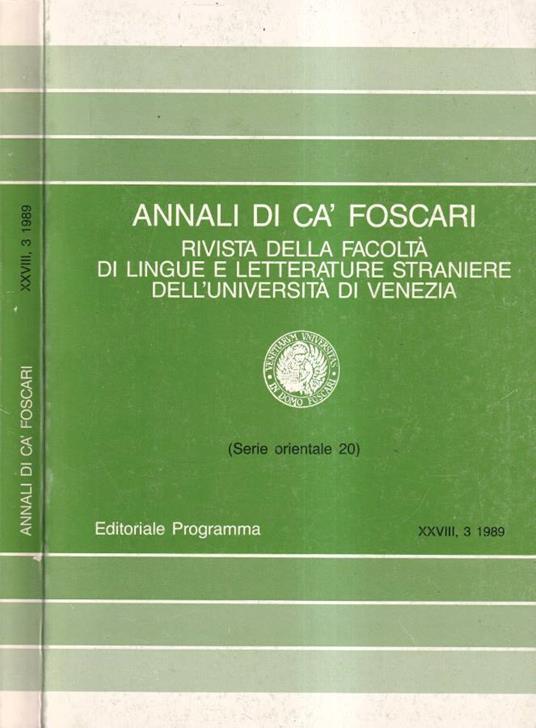 Annali Ca' Foscari, anno XXVIII, numero 3, 1989 - copertina