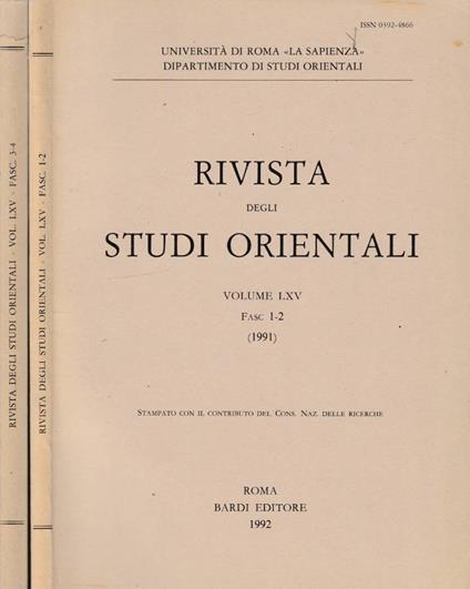 Rivista degli studi orientali anno 1991, vol LXV, fasc 1-2, 3-4 - copertina