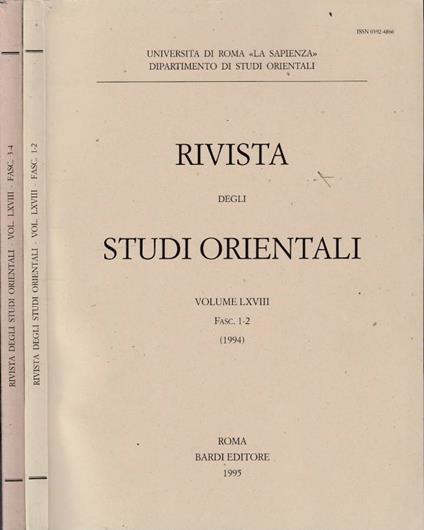 Rivista degli studi orientali anno 1994, vol LXVIII, fasc 1-2, 3-4 - copertina
