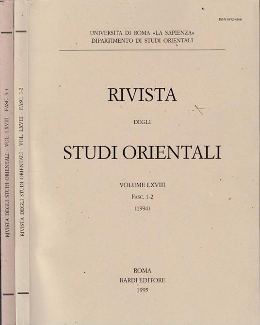 Rivista degli studi orientali anno 1994, vol LXVIII, fasc 1-2, 3-4 - copertina