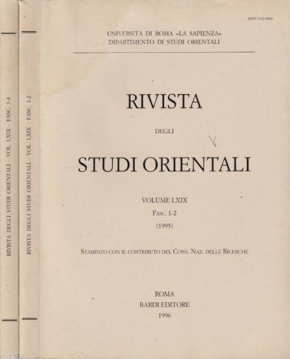 Rivista degli studi orientali anno 1995, vol LXIX, fasc 1-2, 3-4 - copertina