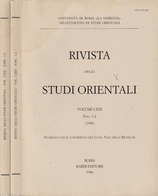 Rivista degli studi orientali anno 1995, vol LXIX, fasc 1-2, 3-4 - copertina