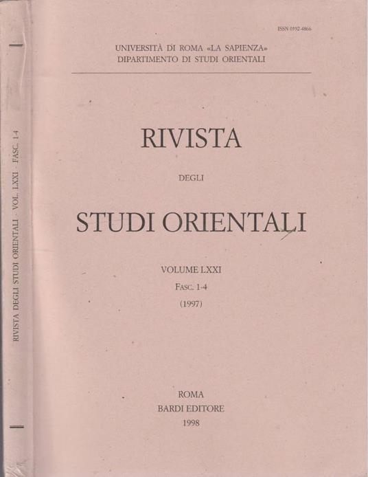 Rivista degli studi orientali anno 1997, vol LXXI, fasc 1-4 - copertina